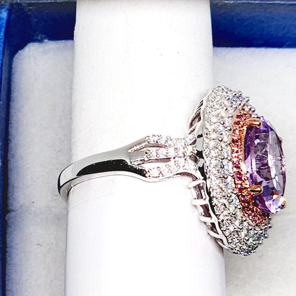 AAA Rose De France Amethyst, Lotus Garnet & Moissanite cocktail ring size 8 - Picture 5 of 6
